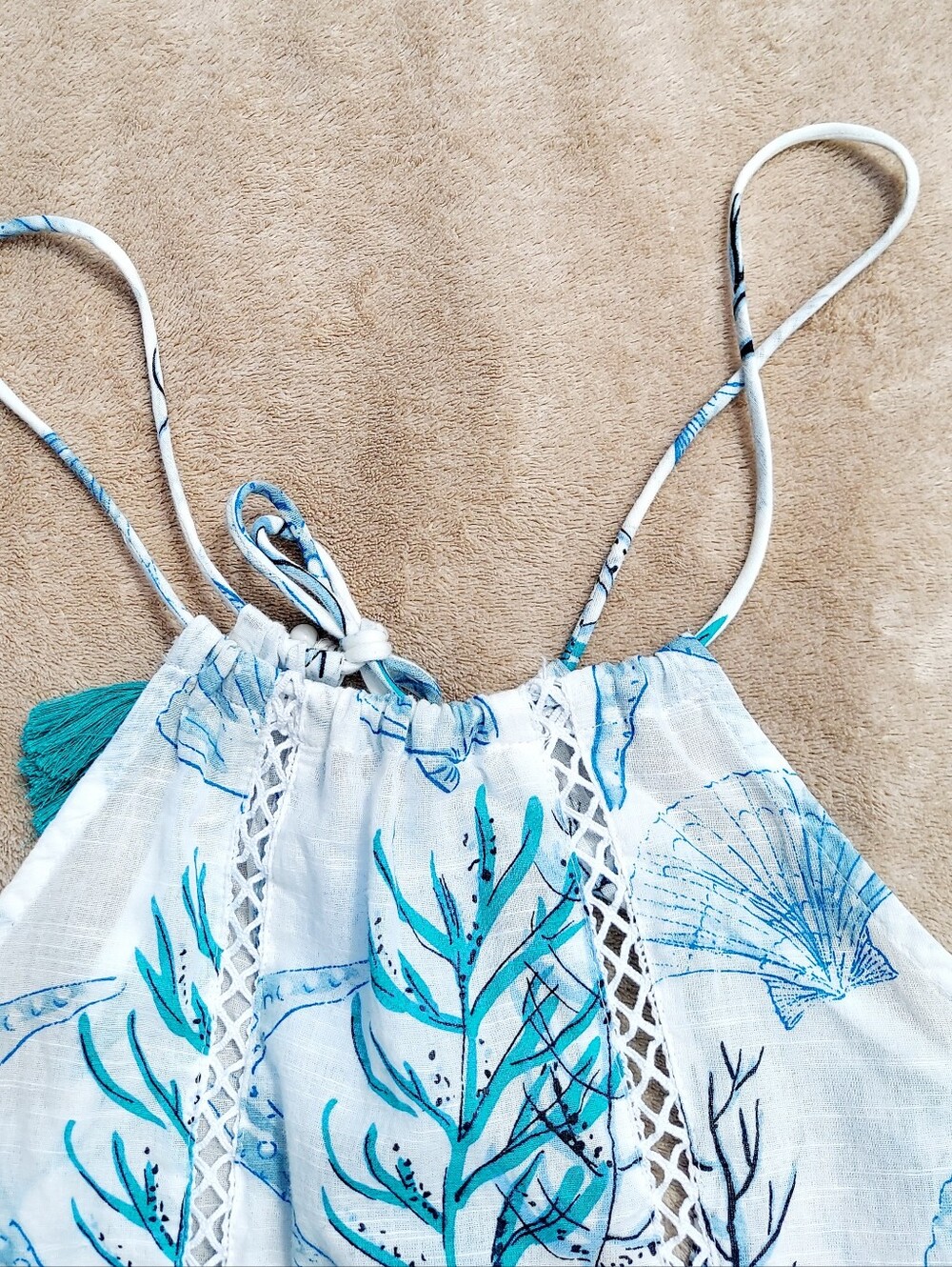 Blue Island White & Blue Seashell Print Halter Beach Sundress Women Size XS NWT - Picture 3 of 8